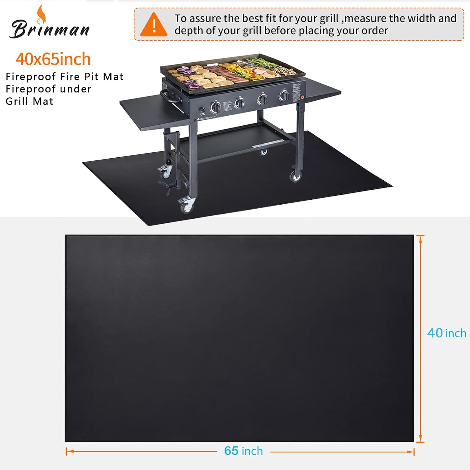 Large 65x40 inch under Grill Mats for Outdoor Grill - Double-sided Fireproof Fire Pit Mats for under Fire Pit Fireplace- Waterproof BBQ Mat under BBQ -Grill Floor Pad for Patio Deck Protector