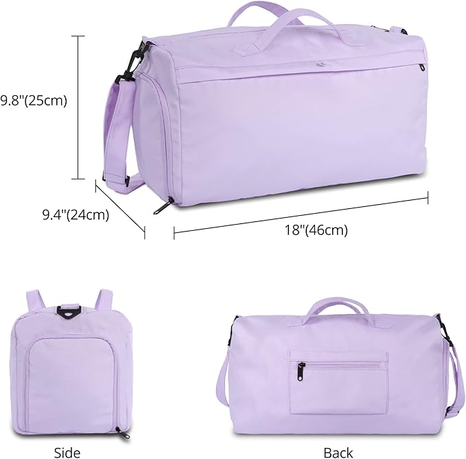 Sports fitness Gym Bag for Women, Yoga Swim Workout Travel Duffel Overnight Shoulder Bags with Shoe Compartment and Wet Pocket Ladies Weekend Carry on Luggage Dance College Purple