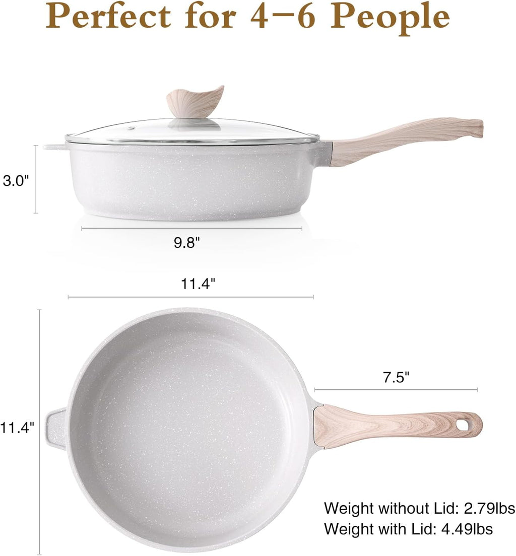 Nonstick Ceramic Deep Frying Pan, 11 Inch Non Toxic Skillet with Lid, Healthy Jumbo Cooker, Saute Pan for Cooking, Induction Cookware, PFOA & PFAS Free