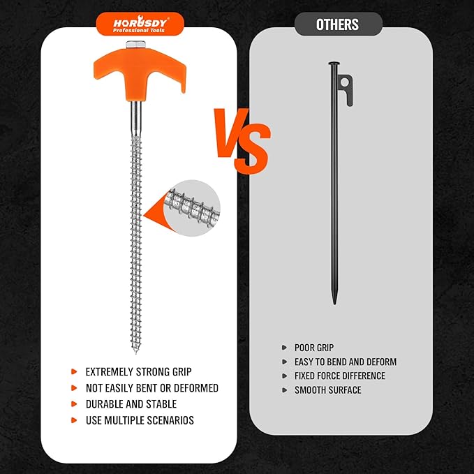 HORUSDY Tent Stakes Heavy Duty, 18-Pack 8.07 Inch Tent Stakes with with 4x13ft Rope & 1 Stopper T Pull Hook