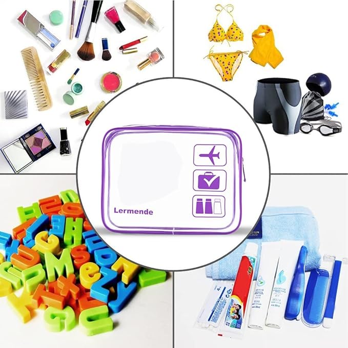 Lermende 2pcs Clear Toiletry Bag TSA Approved Travel Bag,Carry On for Travel,Airport Airline Accessories Compliant Bag,Quart Sized Makeup Cosmetic bag Women Men (Purple, 3 Pack)