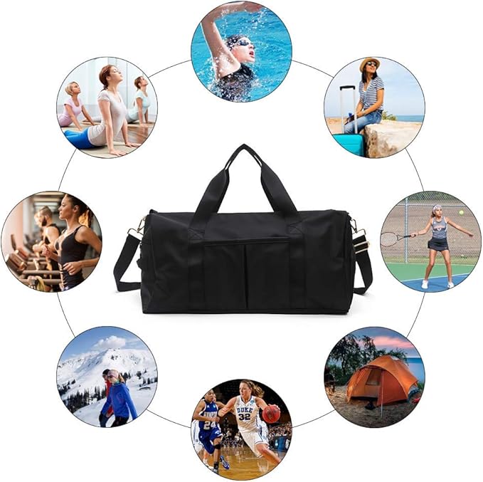 ICEIVY Gym Duffle Bag Dry Wet Separated Gym Bag Sport Duffle Bag Training Handbag Yoga bag with Extra Drawstring Backpack (black) Large