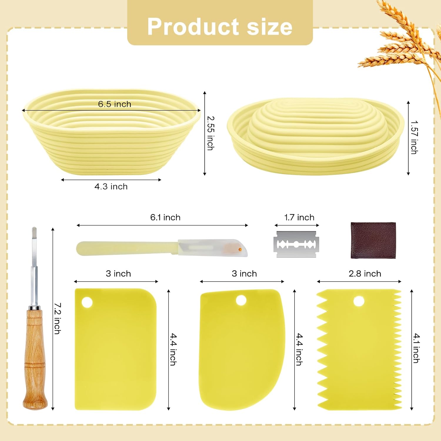 Silicone Banneton, Sourdough Bread Baskets (Set of 6, 6.5 Inch), Oval Proofing Bread Bowls with Starter Kit, Bread Making Baking Supplies