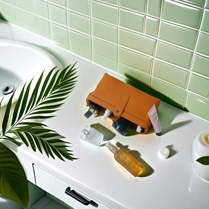 Personalized leather toiletry bag for men, mens travel bag toiletry, small dopp kit waterproof, top grain leather cosmetic bag, shaving bag without zipper