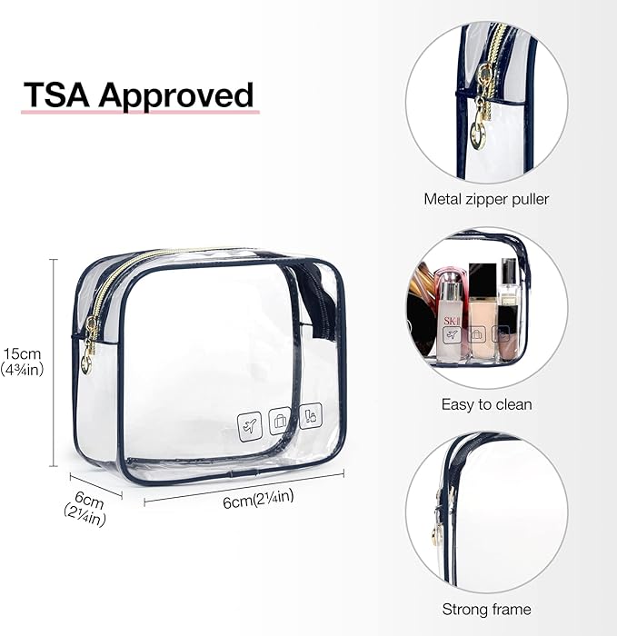 BAGSMART Toiletry Bag Hanging Travel Makeup Organizer with TSA Approved Transparent Cosmetic Bag Makeup Bag for Full Sized Toiletries, Medium-Navy
