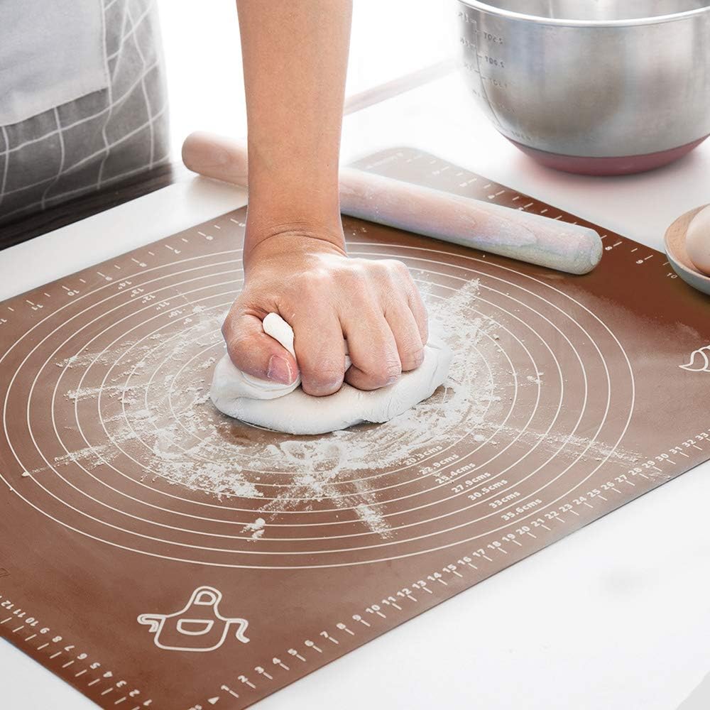 LIMNUO Silicone Baking Mat, Extra Thick Large Non Stick Pastry Mat Sheet for Dough Pie Crust Rolling Mats (Brown, XL-18''(W)*25''(L))