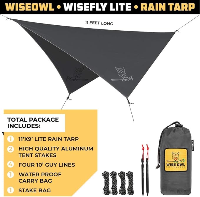 Wise Owl Outfitters Hammock Tarp, Hammock Tent - Rain Tarp for Camping Hammock - Camping Gear Must Haves w/Easy Set Up Including Tent Stakes and Carry Bag