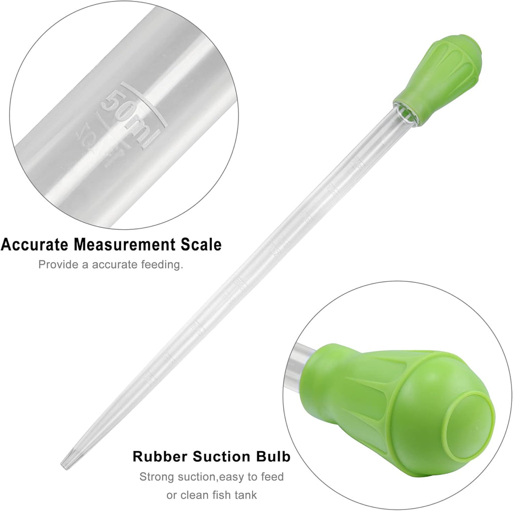 18.7in Long Turkey Baster for Aquarium, 50ml Long Pipette for Fish Tank Coral Food Feeder Syringe Aquarium Water Changer Siphon for Marine Fish Reef Aquatic Plant Spider, Green