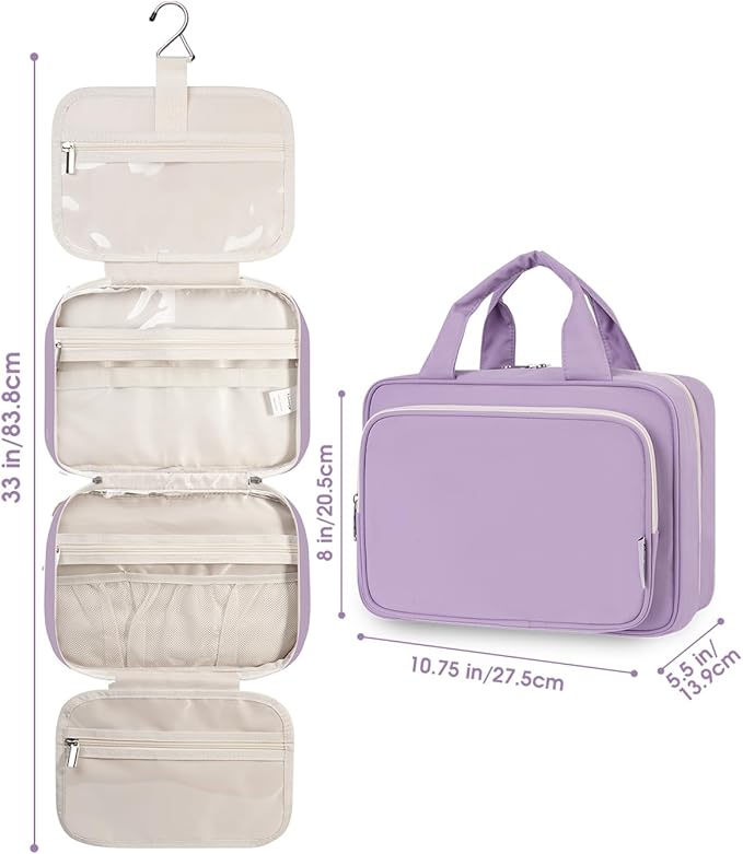 Narwey Hanging Toiletry Bag for Women Travel Makeup Bag Organizer Toiletries Bag for Travel Size Essentials Accessories Cosmetics (Purple (Medium))