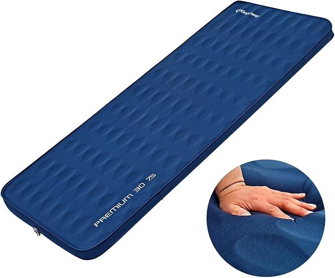 KingCamp Premium 3D Self-Inflating Camping Sleeping Pad Mattress Comfortable 3 “Thick Portable Lightweight Double Single R-Value 6.1 Warm for Winter Camping Indoor Outdoors Single-Navy