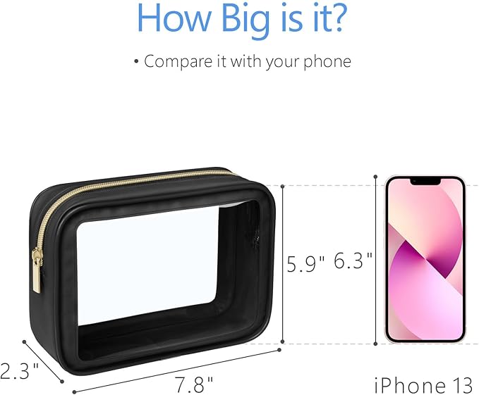 PACKISM TSA Approved Toiletry Bag - 3 Pack Upgrade Color-Edged Clear Makeup Bag, Clear Toiletry Bag For Traveling Fits Various Storage Needs, Black