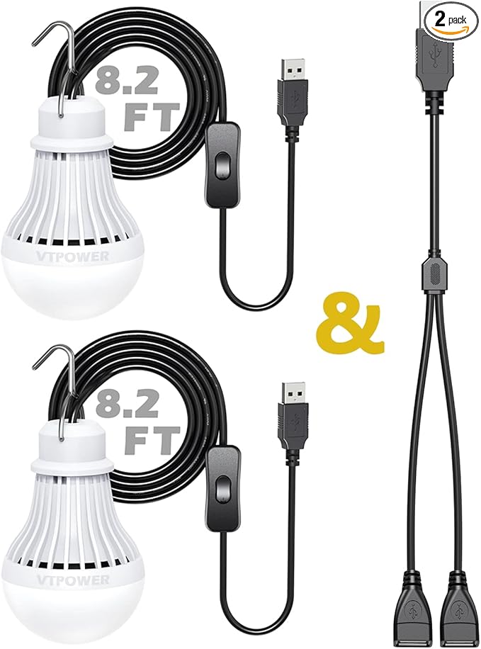 2 Pack USB LED Camping Light 5W, Portable LED Bulb for Garage Warehouse Car Truck Fishing Boat Outdoor Emergency Light Children Bed Room White