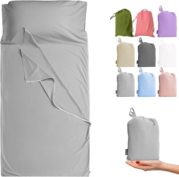Brand - GANNAFEE Cotton Sleeping Bag Liner with Zipper - 100% Cotton Travel Sheet Sleep Sack Adult - Travel Sleeping Bag for Hotels Camping Hiking