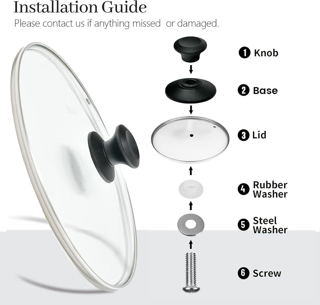13 In Glass Lid for Frying Pan, Tempered Replacement Cover Compatible with All 13 inches Cookware for Skillets, Round Cast Iron, Cast Aluminium, Stainless Steel Pans &Pots, Black