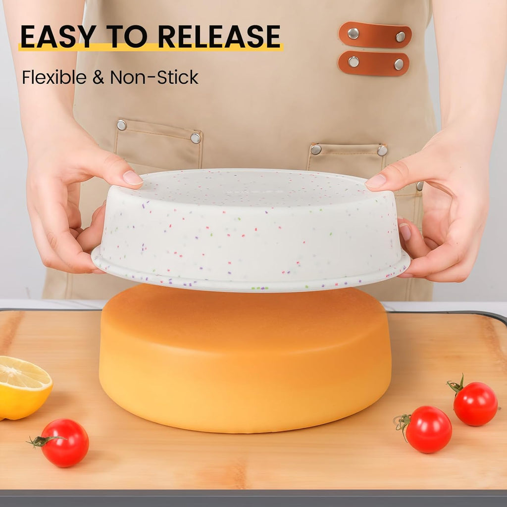 Vinino 6 Inch Silicone Round Cake Pan with Metal Reinforced Frame Set of 3, Nonstick Silicone Springform Pan for Baking Suitable for Making Layers, Cheese & Chocolate Cakes