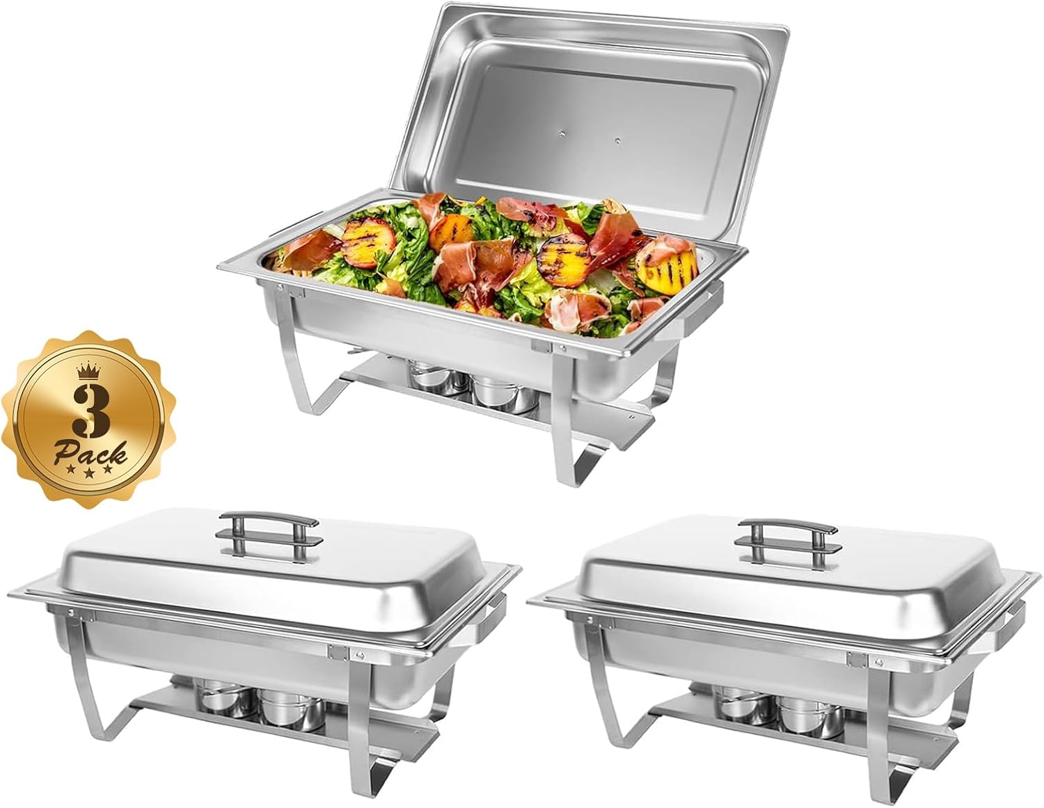 3 Packs Chafing Dish Buffet Set Stainless Steel Food Warmer with 8QT 3 Full Size Pans Portable for Parties Catering Buffet Servers and Warmers