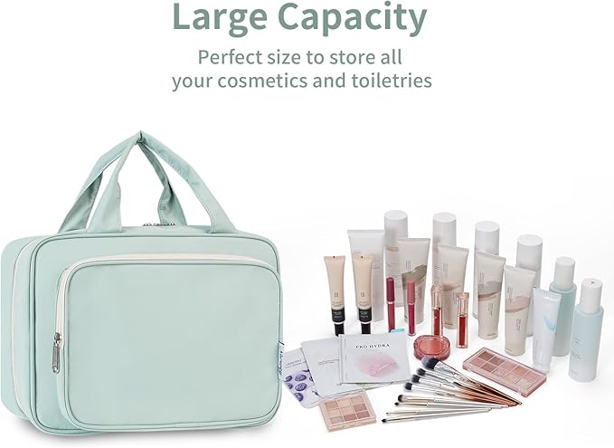 Travel Toiletry Bag for Women Large Hanging Makeup Bag Organizer Toiletries Bag for Full Size Essentials Accessories Cosmetics (Mint Green (Large))
