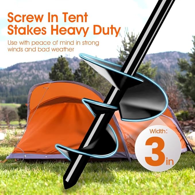 Ground Anchors Tent Stakes Trampoline Anchors Heavy Duty Screw in 8 Pack, Tent Stakes High Winds Heavy Duty for Camping Tent, Canopies, Carports, Sheds, Swing Sets,14in Ground Anchors