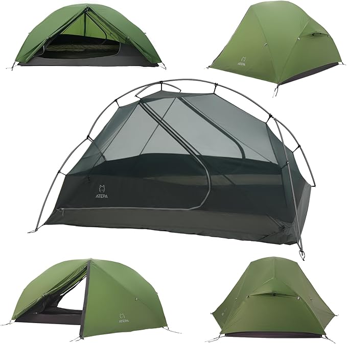 ATEPA Ultralight Backpacking Tent, 2 Person 1 Person Nylon Lightweight 4000MM+ Waterproof Windproof Portable Tent with Aluminum Frame & Rainfly for Backpacking Hiking Camping Motorcycle, 4 Season