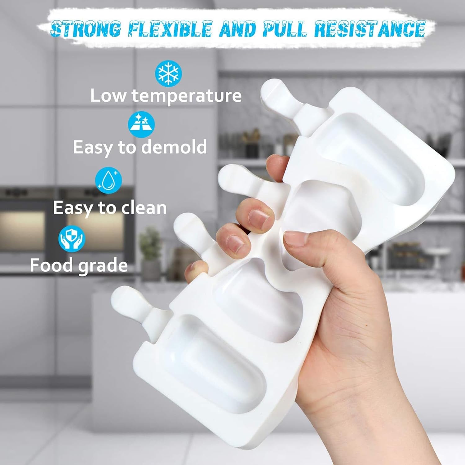 2 Larger Cakesicle Molds Silicone with 100 Wooden Sticks & 100 Parcel Bags, Silicone Popsicles Molds, Cake Pop Mold, Ice Pop Mold 4 Cavities DIY Ice Cream Mold