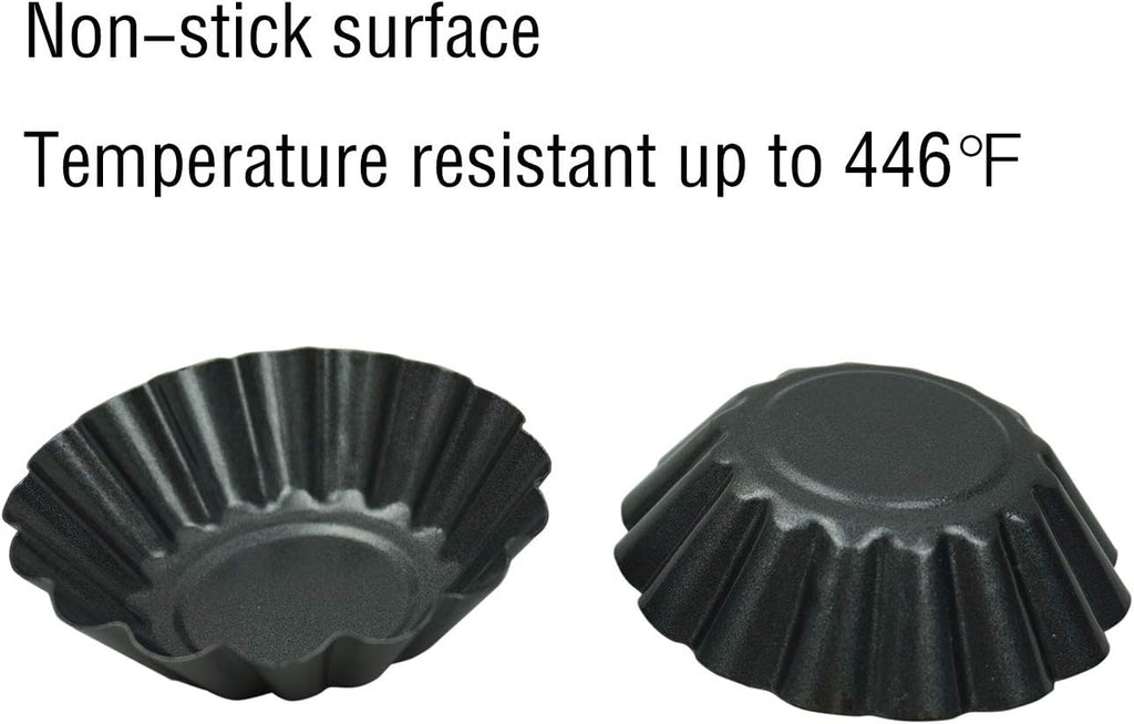 12 Pack Egg Tart Pan, Non-stick Carbon Steel Tartlet Tins, Mini Pie Mould, Muffin Cupcake Pudding Baking Cup Maker - for Pies, Chinese Egg Tart, Cakes (Big Size 3"x 0.9")