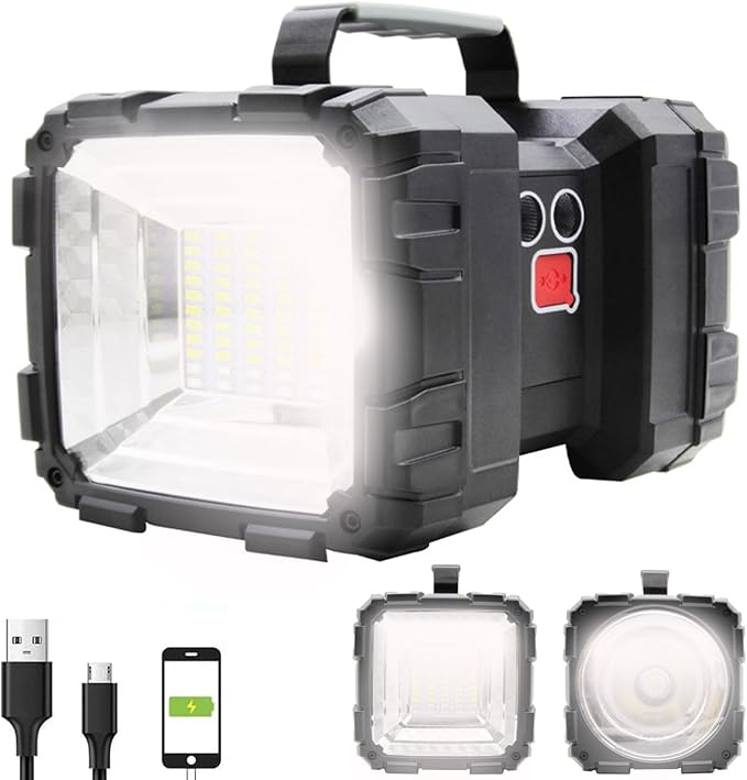 Rechargeable LED Searchlight Flashlight, LED Spotlight Big Power Capacity 12000LM 20h Ultra-Long Standby 7 Lights Modes Camping Work Light, Waterproof, Power Bank, for Home, Outdoor (35LEDs)