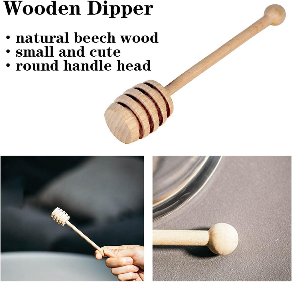 Glass Honey Jar with Wooden Dipper and Glass Lid,Honey Pot Dispenser for Store Honey and Syru,10 Ounces