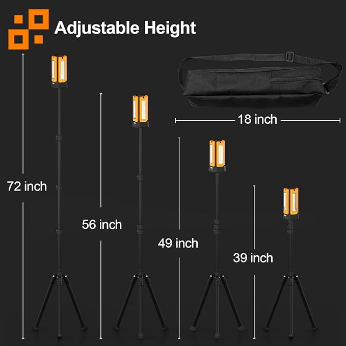 13200mAh Rechargeable Solar Work Light with Folding Stand Support and Portable Carrying Bag, 8000 Lumen Stepless Dimmable, 4 Lighting Modes, White/Warm/Warm White (Standard)