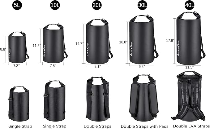 OMGear Waterproof Dry Bag Backpack Phone Pouch 40L/30L/20L/10L/5L Floating Dry Sack for Kayaking Boating Outdoors Activities