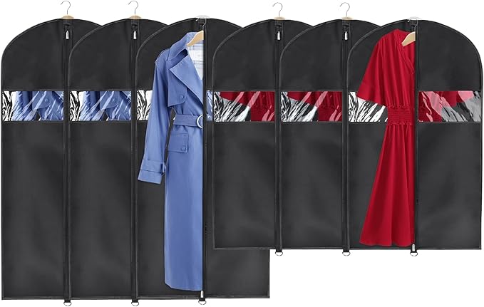 Univivi Hanging Garment Bags Suit Bag for Storage and Travel 40/50 inch,(Set of 6), Washable Suit Cover for T-Shirt, Jacket, Suits, Dresses, Coats, [Upgraded Version]