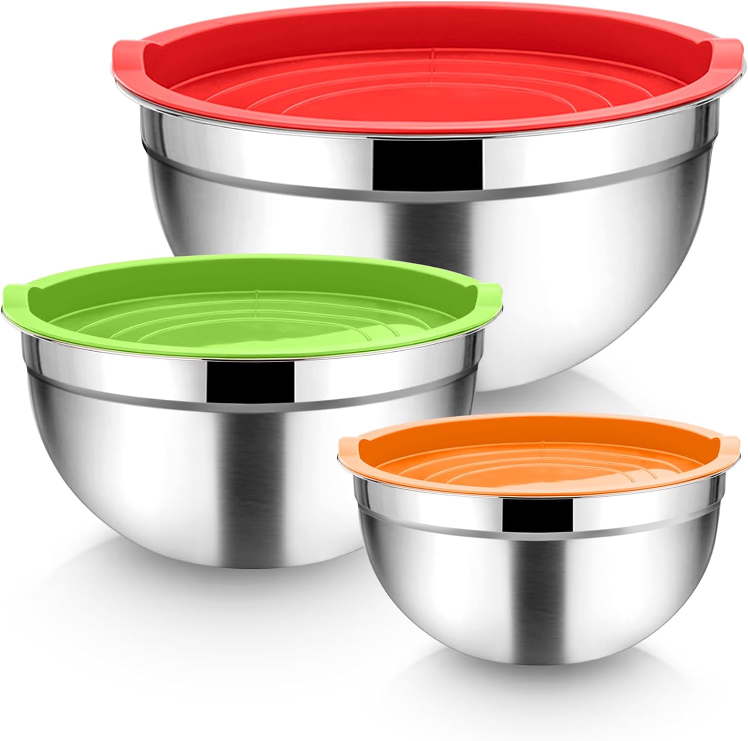 TeamFar Mixing Bowls, Stainless Steel Nesting Salad Bowls with Airtight Lids Set, For Serving/Mixing/Storing, Healthy & Long-lasting, Dishwasher Safe & Easy Clean, 4.6/3 / 1.5 QT, Colorful