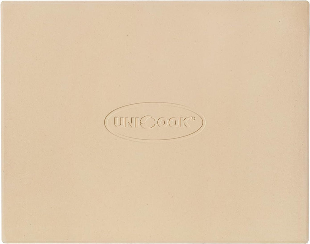 Unicook Pizza Stone for Oven and Grill, Rectangular Baking Pan 15 Inch x 12 Inch, Cordierite Large Cooking Oven Stone with Plastic Dough Scraper, Thermal Shock Resistant Pizza Pan