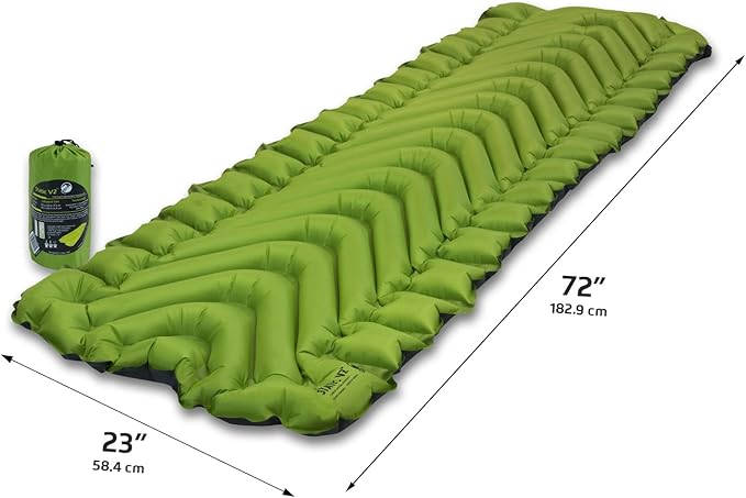 KLYMIT Static V2 Inflatable Sleeping Pad | Portable, Ultralight, Easy to Inflate, Foldable Air Bed for Camping, Backpacking & Hiking — Green