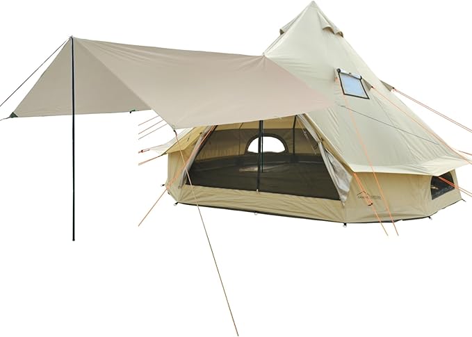 DANCHEL OUTDOOR B2A Waterproof Roomy Interior Yurt Tent, No Center Pole Bell Tent 4/8 Person Family Camping Glamping, 4 Season Hot Tents with Stove Jack 300D Oxford Nylon, 13ft/16.4ft Khaki