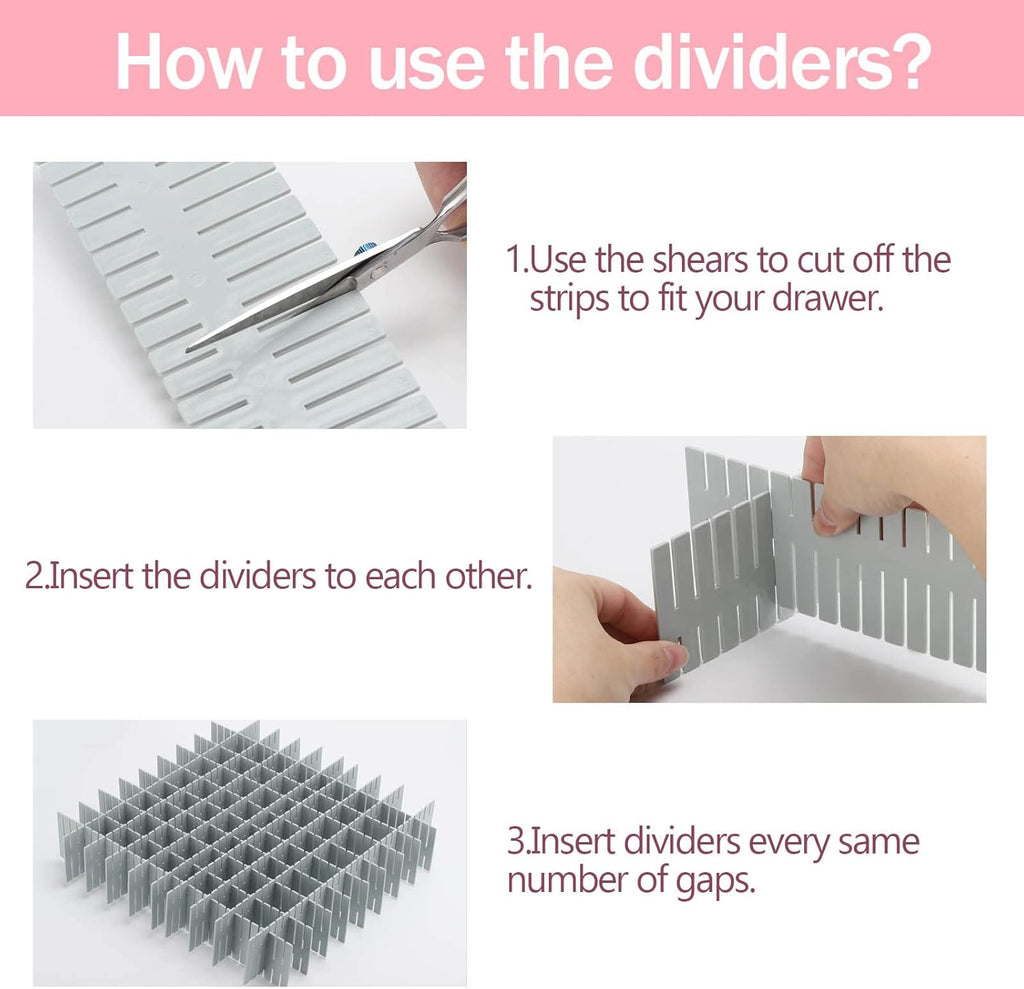 acDesign 40Pcs Grid Drawer Dividers, Adjustable Drawer Organizer for Socks, Underwear, Lingerie, Makeup, Bedroom Office Kitchen Storage (Grey)