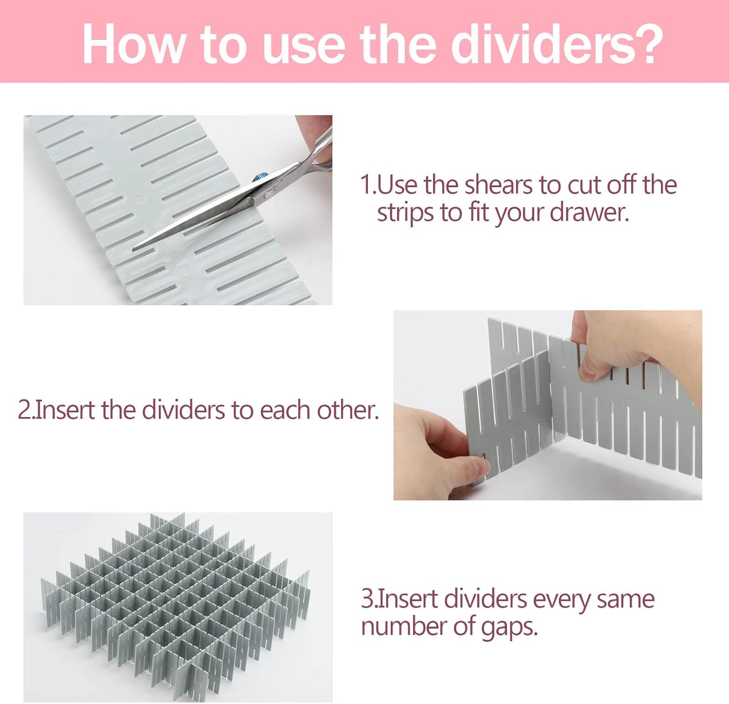 acDesign 40Pcs Grid Drawer Dividers, Adjustable Drawer Organizer for Socks, Underwear, Lingerie, Makeup, Bedroom Office Kitchen Storage (Grey)