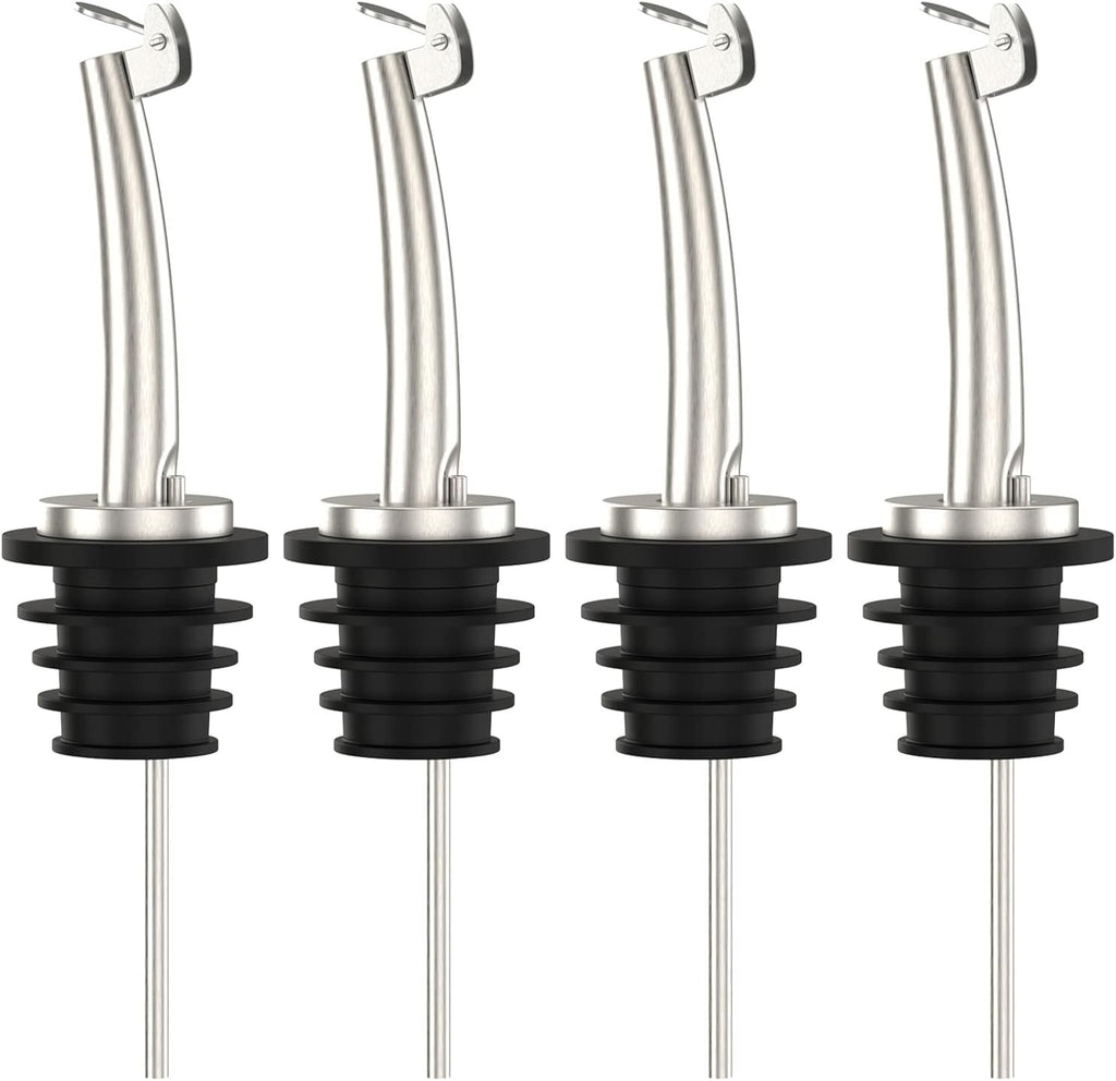 4 Pcs Oil Spout Liquor Bottle Pourer Spouts Stainless Steel Speed Pour Spouts Olive Oil Dispenser Spout for About 3/4" Bottle Mouth, with Flip Top