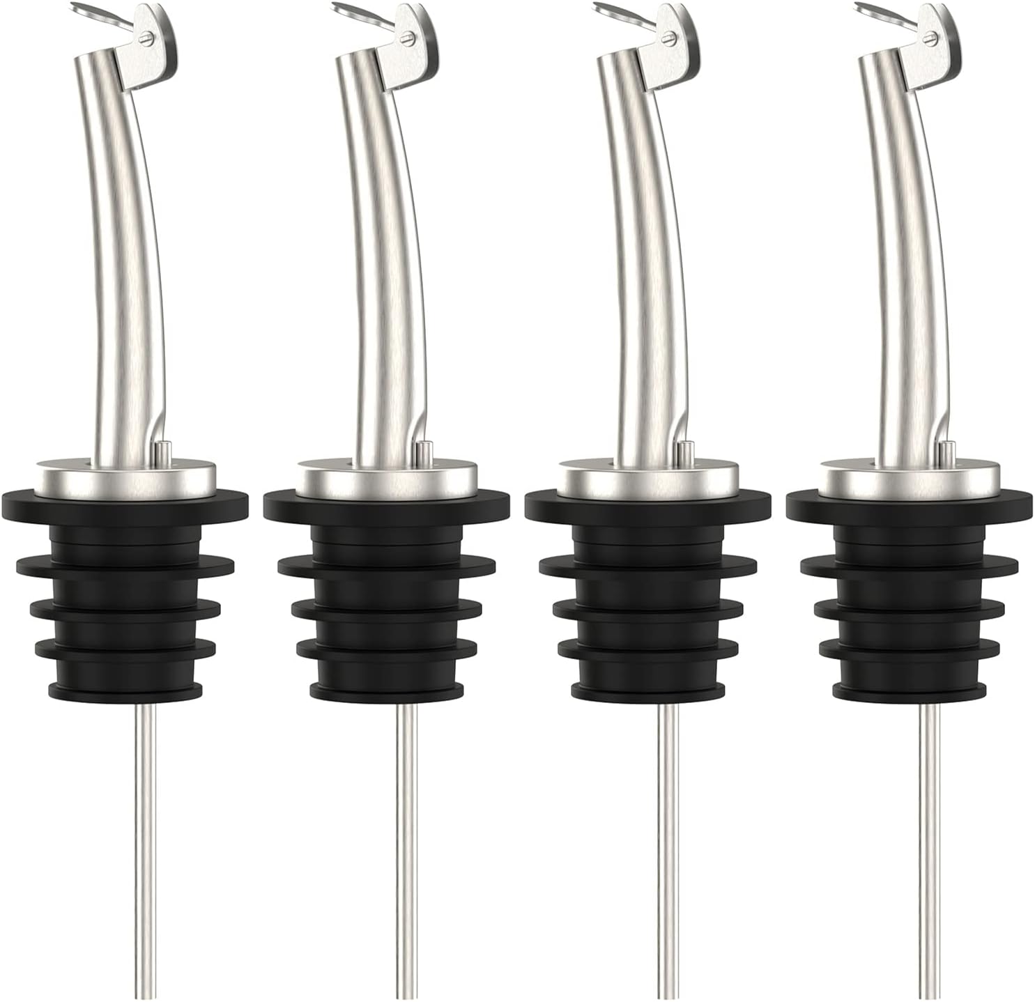 4 Pcs Oil Spout Liquor Bottle Pourer Spouts Stainless Steel Speed Pour Spouts Olive Oil Dispenser Spout for About 3/4" Bottle Mouth, with Flip Top