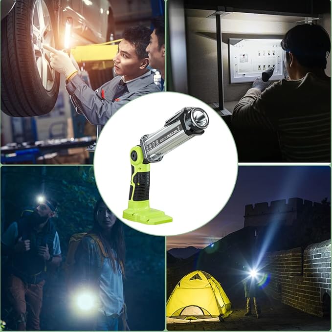 YEX-BUR Flashlight for Ryobi 18V Battery, 25W 2000LM LED Work Light, Portable Floodlights, Camping Light with Hook for Workshop,Garage,Camping,Emergencies