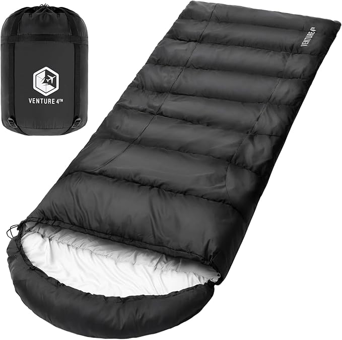 VENTURE 4TH Backpacking Sleeping Bag – XXL, Double and Single Sizes - Lightweight Warm & Cold Weather Sleeping Bags for Adults, Kids & Couples – Ideal for Hiking, Camping & Outdoor Adventures