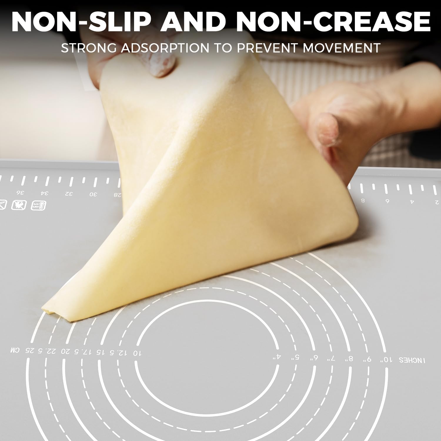 Silicone Baking Mat 24" x 16", Extra Thick Dough Rolling Mat with Measurements and Edge Heightening, Non-stick Food Grade Silicone Pastry Mat for for Pastry, Bread, Cookies, Pizza, Fondant, Pasta