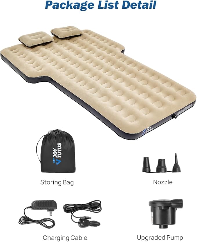 JOYTUTUS SUV Air Mattress Camping Bed,3.0 Thickened Flocking Car Camping Inflatable Mattress,Anti-Leakage,with 2 Pillows & Electric Pump Universal Car Bed for SUV Trunk and Rear Seat