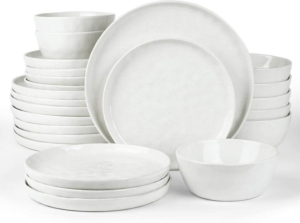 Famiware Mars Plates and Bowls Sets, 24 Pieces Dinnerware Sets, Dishes Set for 8, White