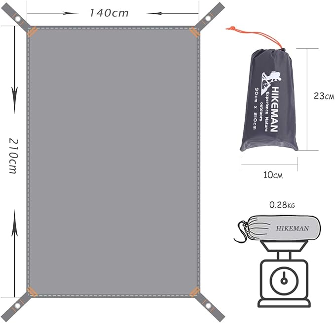 Hikeman Tent Footprint - Waterproof Camping Tarp, Heavy Duty Tent Floor Saver, Ultralight Ground Sheet Mat for Hiking, Backpacking, Hammock, Beach - Storage Bag Included(M-83”x55”)