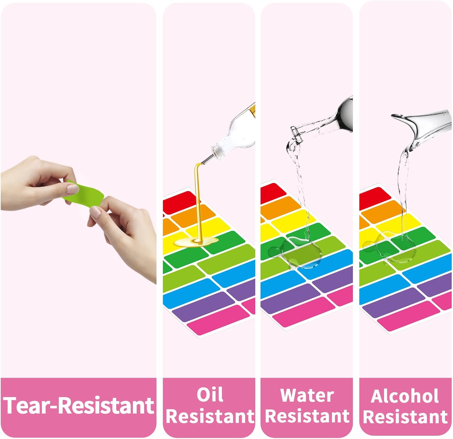 STARLIBOO Removable Labels, Removable Colored Labels Stickers, Self-Adhesive Rectangular Stickers Water/Oil/Tear Resistant for Storage/Classroom/Home (2 Size, 300 Labels)