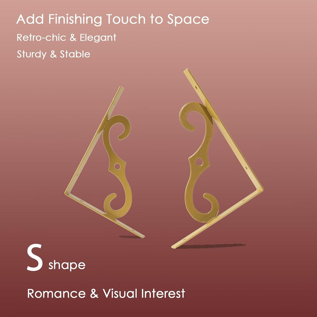 DINZI LVJ Long Wall Shelves, 39.4" Wall Mounted Shelves Set of 4, Wide Floating Shelf with Metal Brackets, for Living Room, Bathroom, Bedroom, Kitchen, Office, White and Gold