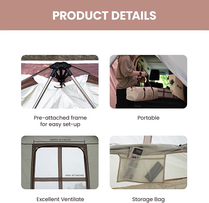 S'More Glamping Tent with Porch, 2/3/4/5/6 Person Durable Weatherproof Camping Tent, Large Family Tent with Room Divider, Easy Setup Tent with Screen Room