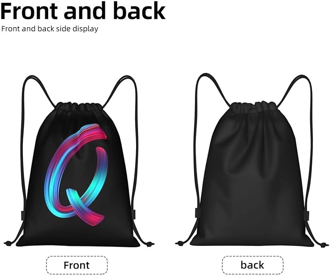 Drawstring Bags Initial Drawstring Backpack Sackpack Black Draw String Cinch Bags for Sports, Gym, Travel, Swimming, Beach, Camping, Rainbow Letter Q