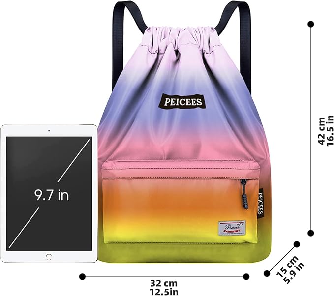 Peicees Waterproof Drawstring Sport Bag Lightweight Sackpack Backpack for Men and Women