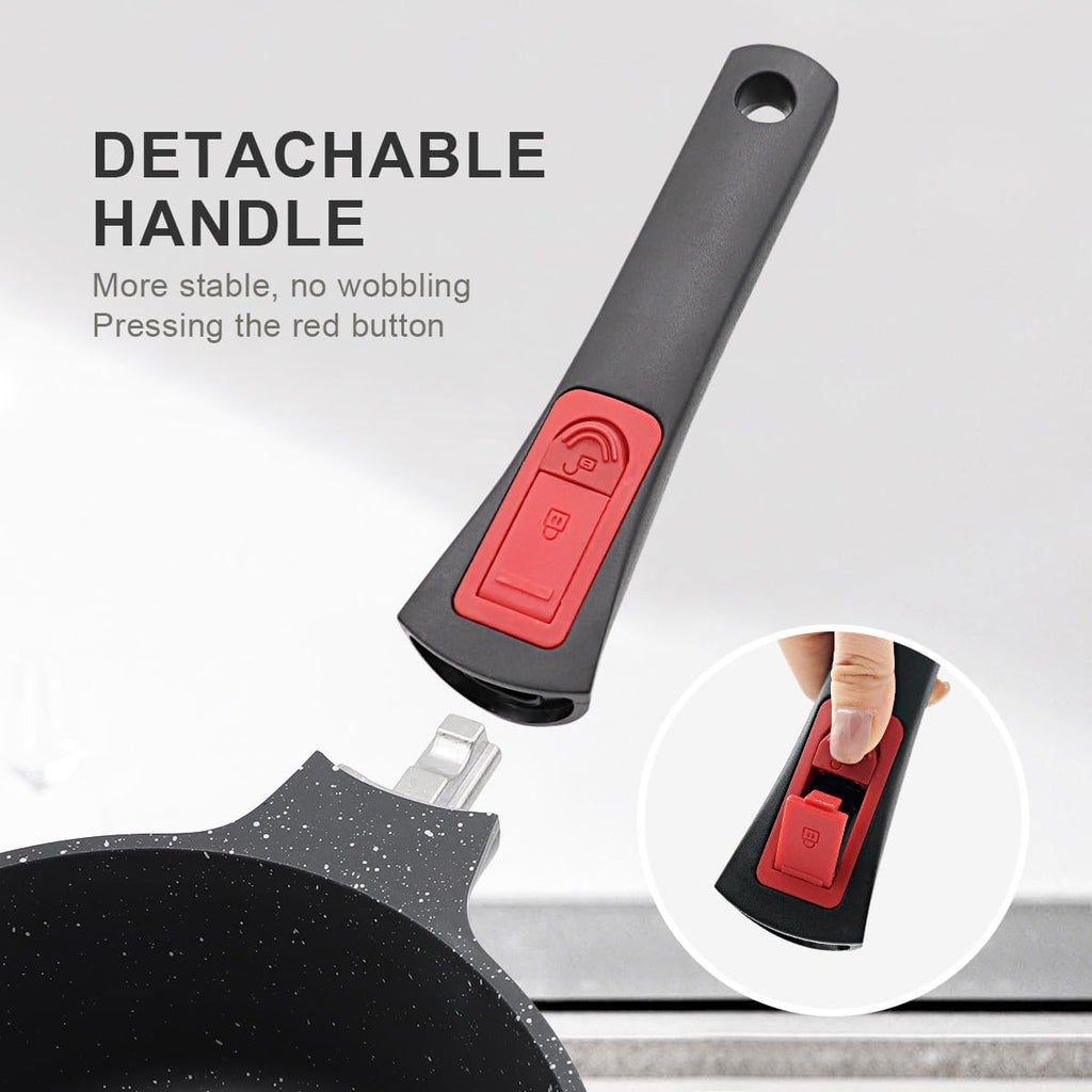 2.3 Quart Nonstick Saucepan with Lid, Small Sauce Pan for Cooking Milk Pot with Detachable Handle, Compatible for All Stoves, Oven Safe (Black)